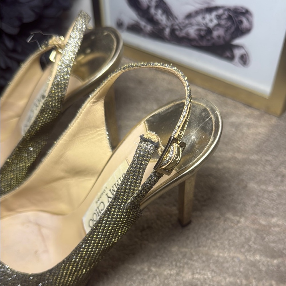 Jimmy Choo Gold Slingback Heels - Picture 6 of 10